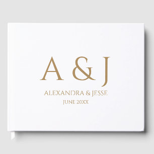 Gold and White Wedding Monogram Minimalist Simple  Guest Book