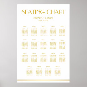 Gold And White Wedding Seating Chart Poster 24x36