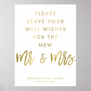 Gold And White Well Wishes Wedding Sign