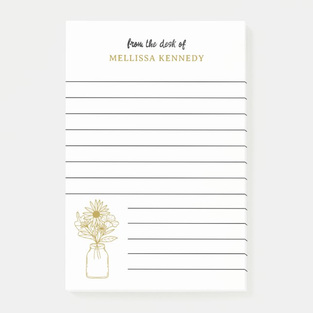 Gold And White Wildflower Lined From The Desk Of Post-it Notes (Front)
