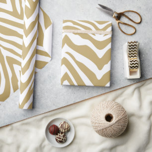 Gold and White Zebra Stripes Animal Print Wrapping Paper