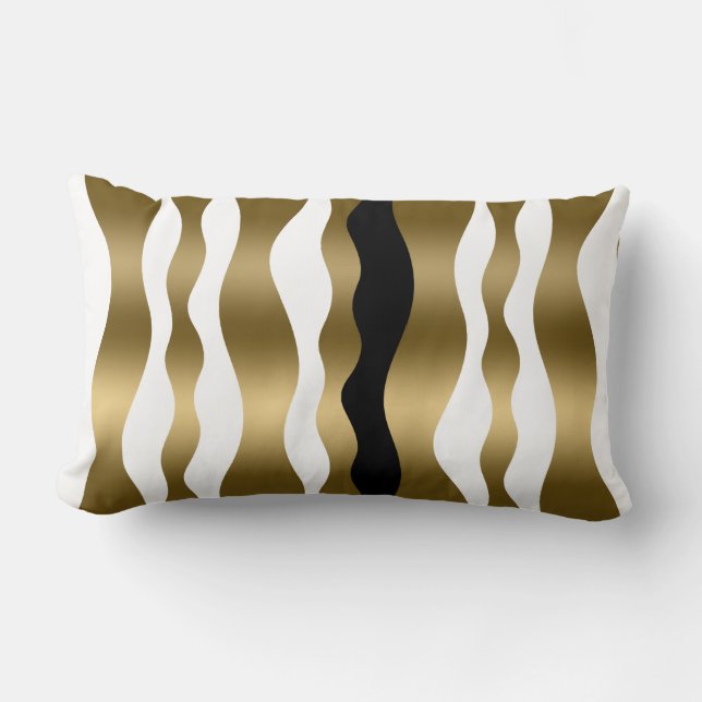 Gold And White Zebra Stripes Black Accent Lumbar Pillow (Front)