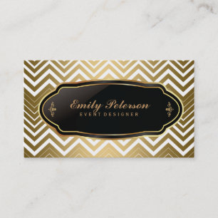Gold And White Zigzag Chevron Business Card