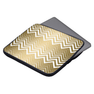 Gold And White Zigzag Chevron Laptop Sleeve