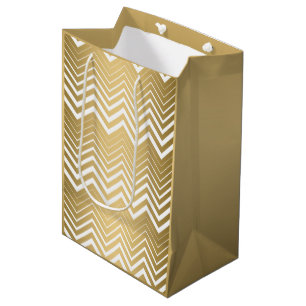Gold And White Zigzag Chevron Medium Gift Bag