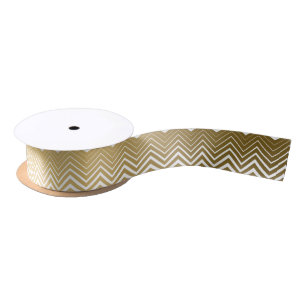 Gold And White Zigzag Chevron Satin Ribbon