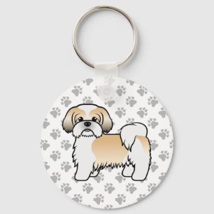 Gold And WhiteShih Tzu Cute Cartoon Dog Keychain