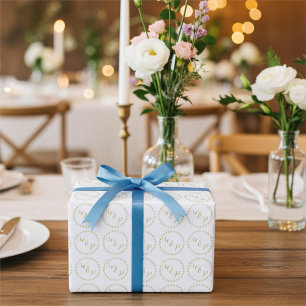Gold and Whtie Bride and Groom Monogrammed Wrapping Paper