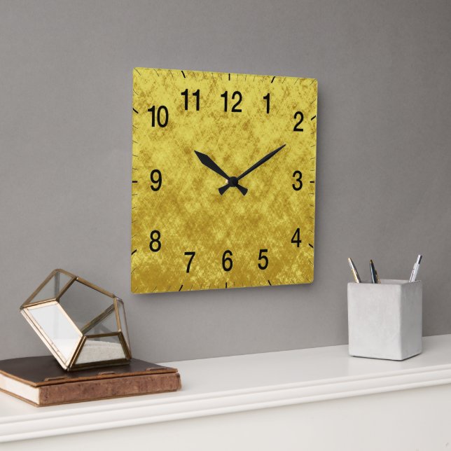 Gold and yellow foil plated abstract design square wall clock (Office)