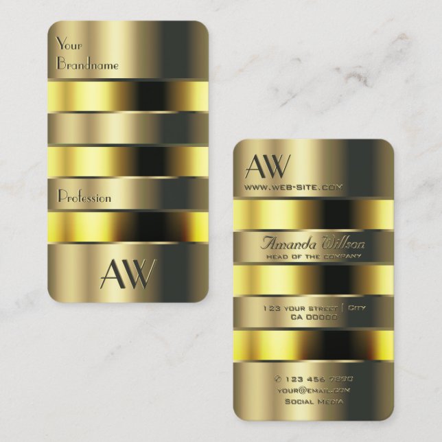 Gold and Yellow Optical Can Faux Engraving Letters Business Card (Front/Back)