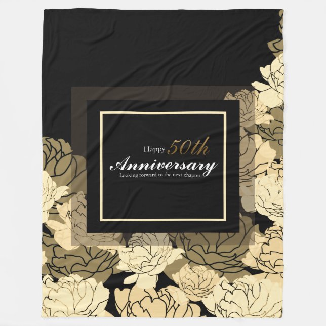 Gold and yellow rose print fleece blanket (Front)
