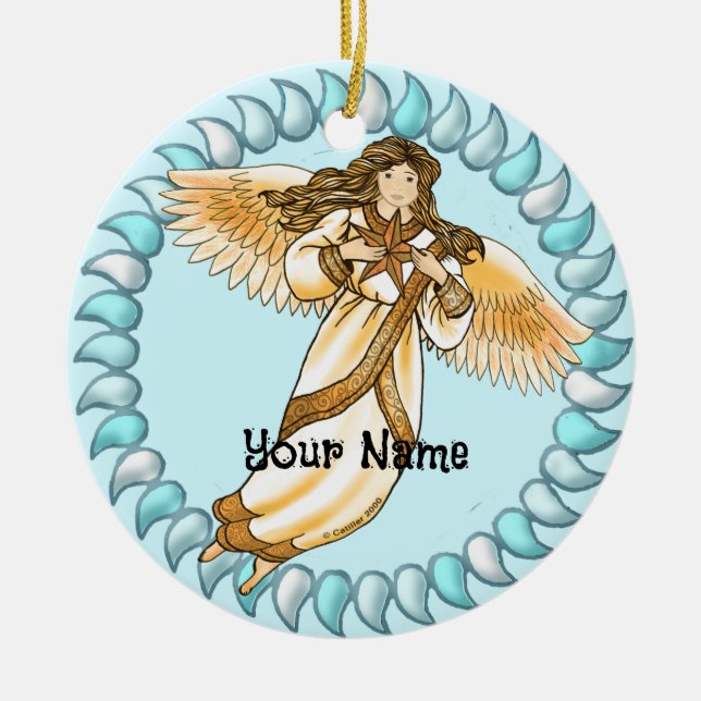Gold Angel  Ceramic Ornament (Front)