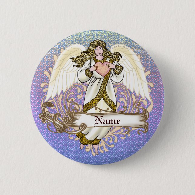Gold Angel Heart   2 Inch Round Button (Front)