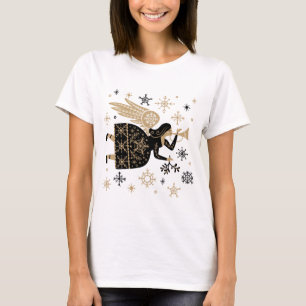 Gold Angel Stars Christmas Carol Folkart T-Shirt