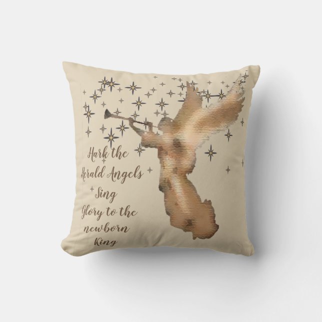 Gold Angel Stars Christmas Quote Throw Pillow (Front)