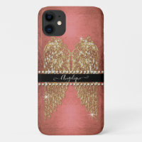 Gold Angel Wings Bright Pink Foil Diamond Jewel
