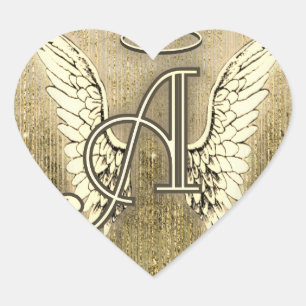Gold Angel Wings Heart Letter A Sticker