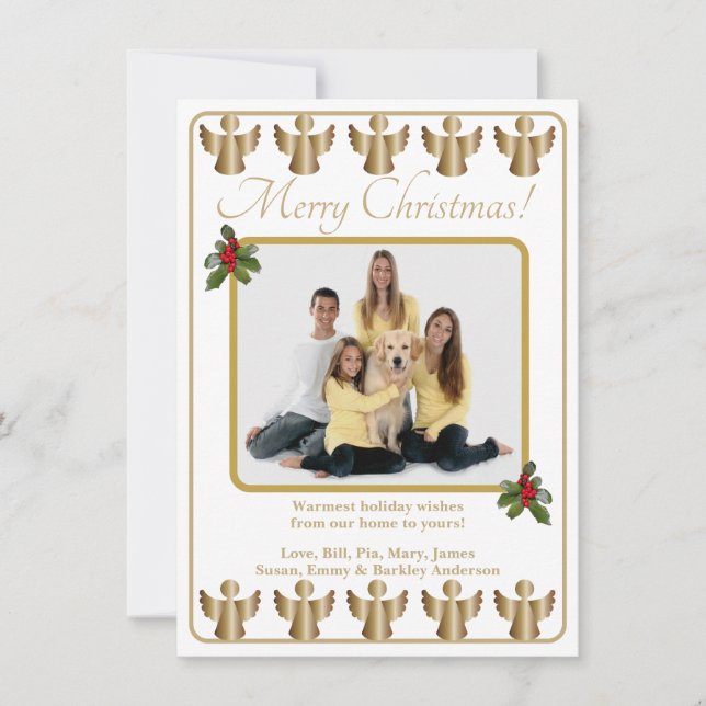 Gold Angels Christmas Photo Holiday Card (Front)