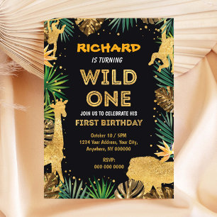 Gold Animal Wild One Birthday Invitation