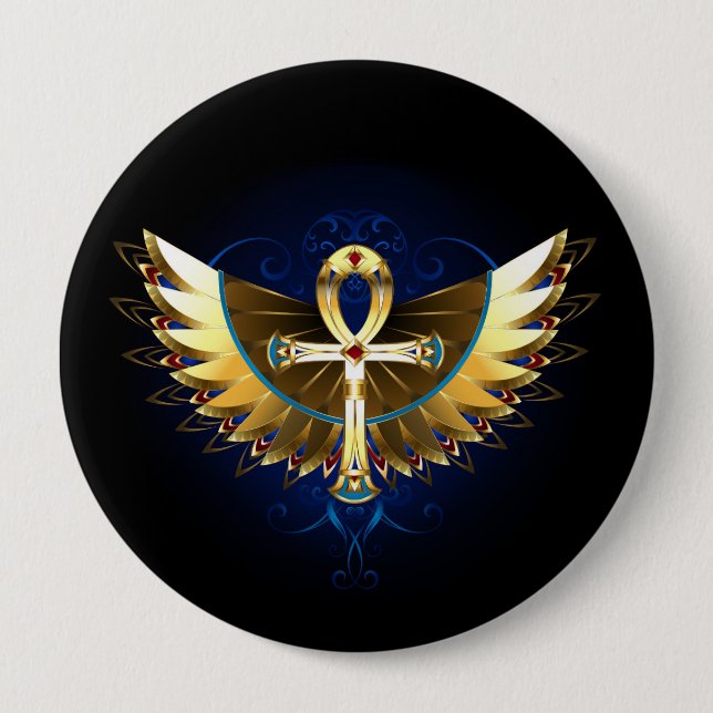 Gold Ankh with Wings 4 Inch Round Button (Front)
