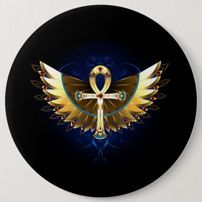 Gold Ankh with Wings 6 Inch Round Button (Front)