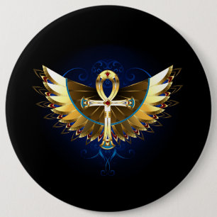 Gold Ankh with Wings 6 Inch Round Button