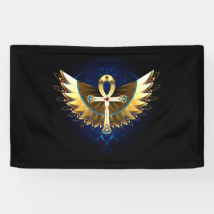 Gold Ankh with Wings Banner