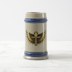 Gold Ankh with Wings Beer Stein