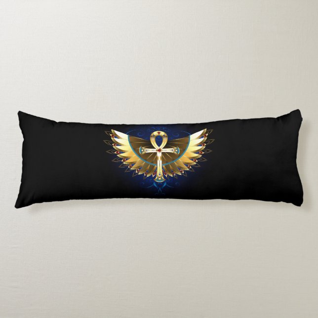 Gold Ankh with Wings Body Pillow (Front)