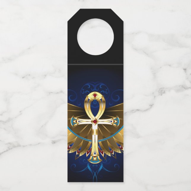 Gold Ankh with Wings Bottle Tag (Front)