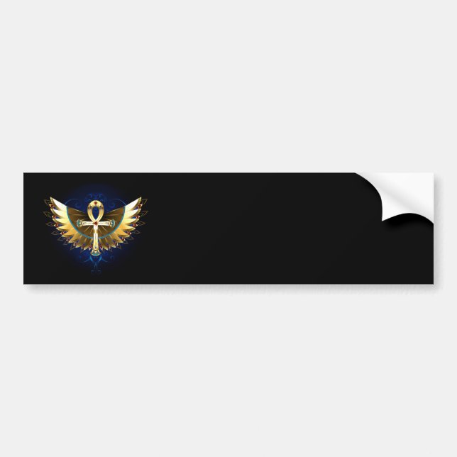 Gold Ankh with Wings Bumper Sticker (Front)