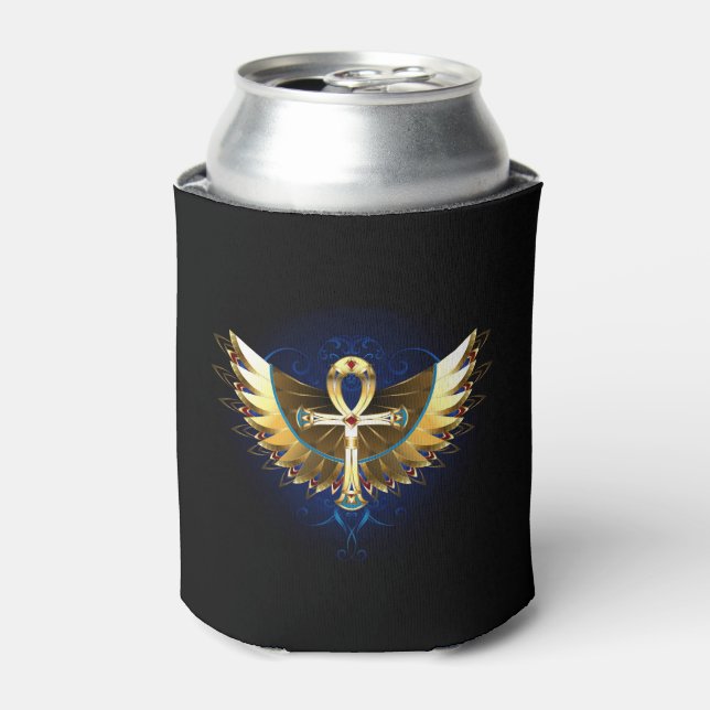 Gold Ankh with Wings Can Cooler (Can Front)