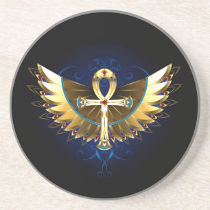 Gold Ankh with Wings Coaster