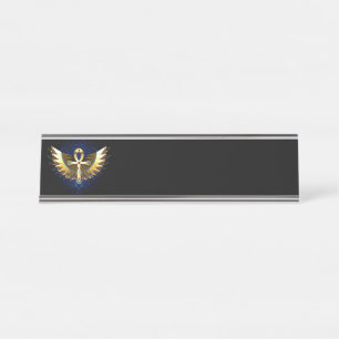Gold Ankh with Wings Desk Name Plate