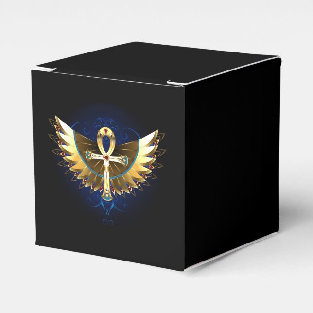 Gold Ankh with Wings Favor Box (Front Side)