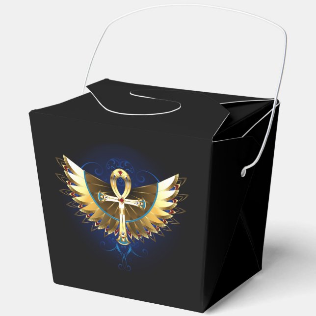 Gold Ankh with Wings Favor Box (Front)