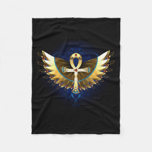 Gold Ankh with Wings Fleece Blanket