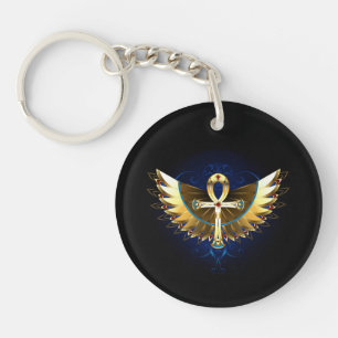Gold Ankh with Wings Keychain