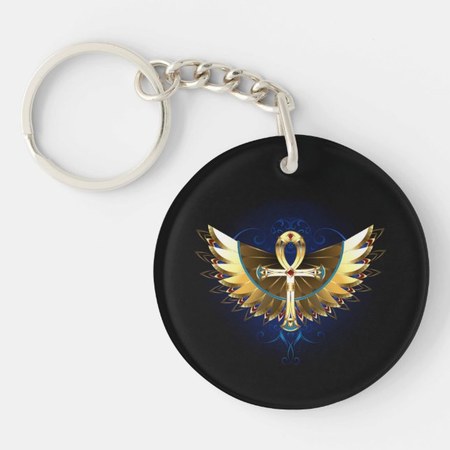 Gold Ankh with Wings Keychain (Front)