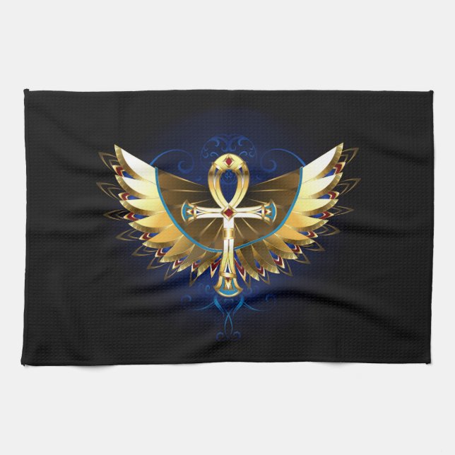 Gold Ankh with Wings Kitchen Towel (Horizontal)