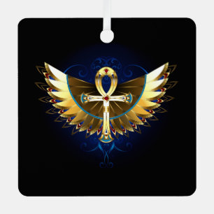 Gold Ankh with Wings Metal Ornament