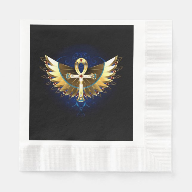 Gold Ankh with Wings Napkin (Front)