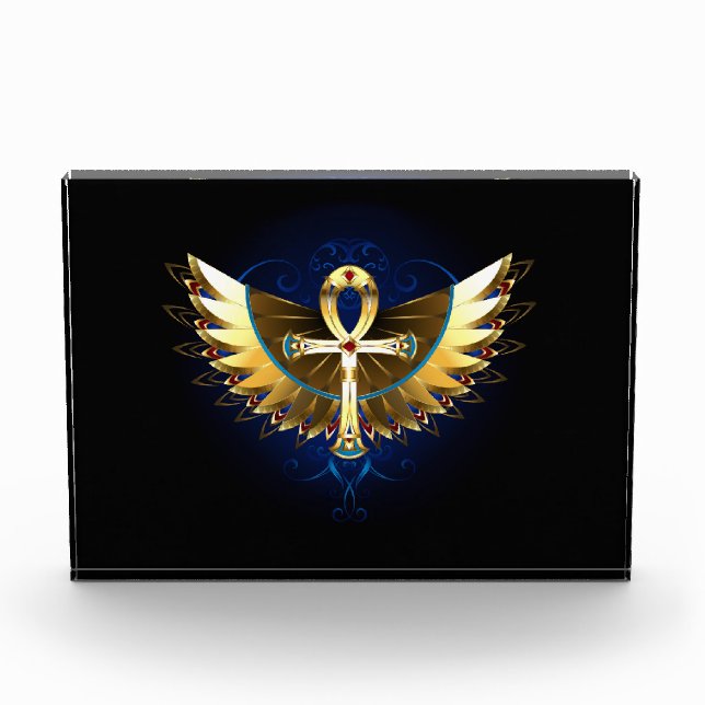 Gold Ankh with Wings Photo Block (Front)