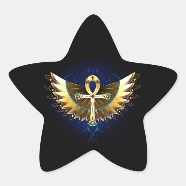 Gold Ankh with Wings Star Sticker (Front)
