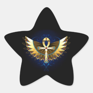Gold Ankh with Wings Star Sticker