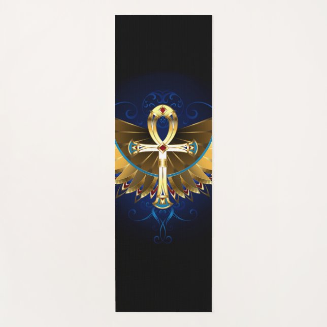 Gold Ankh with Wings Yoga Mat (Front)