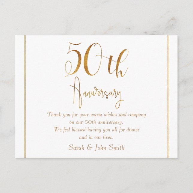 Gold Anniversary Calligraphy Thank You Postcard (Front)