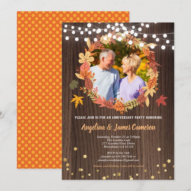 Gold anniversary photo invite thanksgiving rustic (Front/Back)