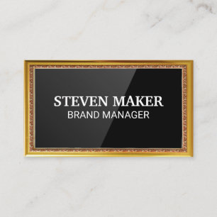 Gold Antique Border   Black Gloss Background Business Card
