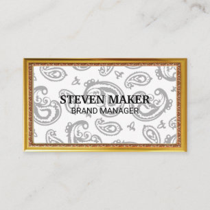 Gold Antique Border   Black Paisley Flower Pattern Business Card